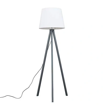 Image of MiniSun Modern Grey Wood Tripod Design Floor Lamp with a White Tapered Shade Complete 6w LED Bulb [3000K Warm White]
