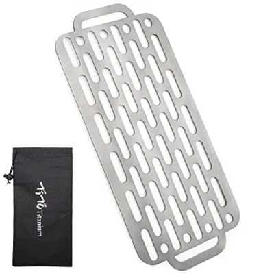 Image of TiTo Titanium BBQ Net Grill Portable Ultralight Non Stick Meat Grate for Home Garden Outdoor Camping Picnic Hiking Charcoal Holder with Storage Bag (B)