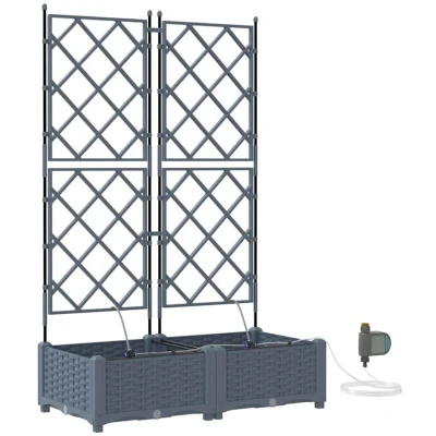 Image of vidaXL Garden Planters with Water Irrigation System 2 pcs Light Grey