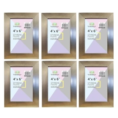 Image of (Pack of 6) 4x6&quot; Silver Photo Frame, Wall Mount or Table Top, Picture Freestanding and Mountable