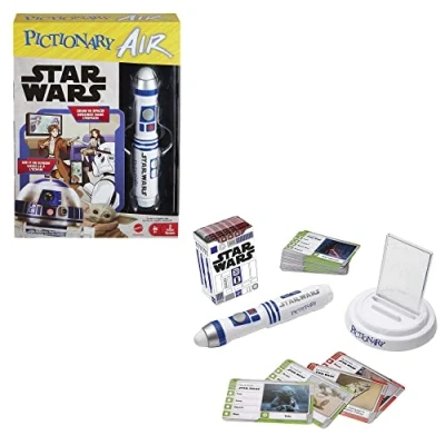 Image of Pictionary Air Star Wars Family Drawing Game for Kids and Adults with R2 D2 Lightpen Two Levels of Clues, HHM48