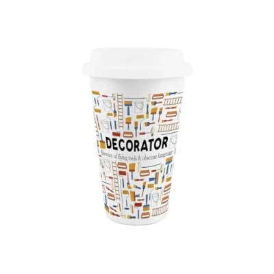 Image of Purely Home Decorator Ceramic Travel Mug Humorous Painting &amp; Decorating Novelty Gifts/Presents Reusable Silicone Lid Double Walled Insulated Hot/Cold Drinks Flask Cup
