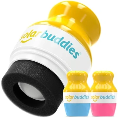 Image of Duo Pack Of Solar Buddies Refillable Roll On Sponge Applicator for Kids, Adults, Families, Travel Size Holds 100ml Sunscreen, Suncream and Lotions (Duo BP)