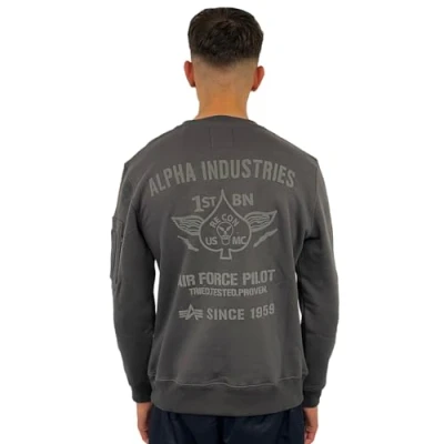 Image of Alpha Industries Men&#039;s Air Force Sweater Sweatshirt, Vintage Grey, S