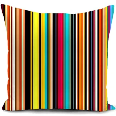 Image of HUASHUZI Cushion Cover Colorful Stripe Pillow Decor Home Throw Case Decorate for Livingroom Couch Bed Sofa Gifts 18&quot;x18&quot;(45x45cm)