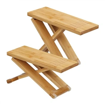 Image of Relaxdays 2 Piece Toilet Stool, HWD: 23 x 12 31, Adjustable, Healthy Squating Position for Bowel Movement, Natural, Bamboo, 31 cm