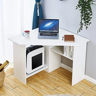 Image of Computer Desk,Corner Home Office Desk PC Laptop Table Gmaing Study Writing with Shelf Storage (White)