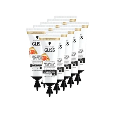 Image of Gliss SOS Intensive Treatment Total Repair (10 x 15 ml), Hair with Keratin for and Care, Works After 1 Minute Exposure Time