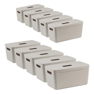 Image of IDEA HOME Storage Boxes with Lids 10 Pieces Plastic Box Organiser Really Useful for Storing Various Items in the Living Room, Bedroom or Bathroom, 8L