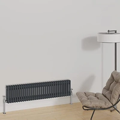 Image of Warmehaus Horizontal Traditional Column Designer Radiator 300x1460mm Double Panel Cast Iron Anthracite Central Heating Radiators