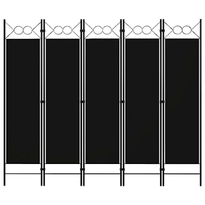 Image of vidaXL 5 Panel Room Divider Freestanding, Elegant Circle Design, Black Powder Coated Iron Frame, 100% Polyester Fabric, Versatile for Living or Bedroom, Assembly Required