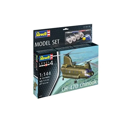 Image of Revell Model Set 63825 CH 47D Chinook 1:144 Scale Unbuilt/Unpainted Plastic Kit with Contacta Professional Glue, Paintbrush &amp; Selected Aqua Color Paints