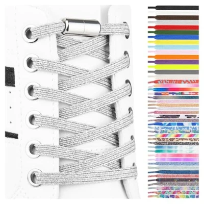 Image of SULPO Elastic rubber laces without ties, flat, with screw closure, metallic silver, One Size