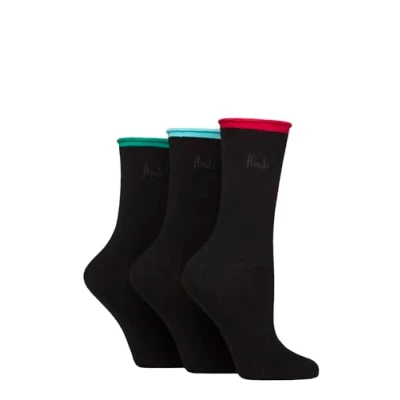Image of Women&#039;s 3 Pair Pringle Rebecca Contrast Roll Top Socks Ruby / Aqua Green 4 8