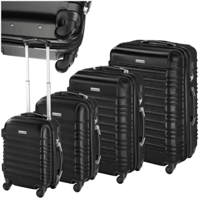 Image of TecTake® Hard Shell Suitcase Set, Lightweight Suitcases with TSA Lock Including Extra Large Suitcase, Large, Medium and Small, 360 Degree Wheels, Ergonomic Telescopic Handle Black