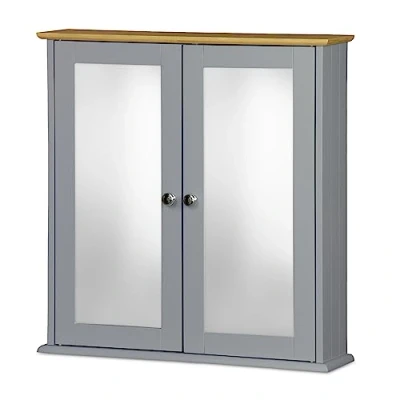 Image of ASAB Waterproof Bathroom Cabinet with Mirror Storage Easy Installation MDF Construction to Clean Scratch Resistant Bamboo Top Cupboard Wall Mounted (Grey)