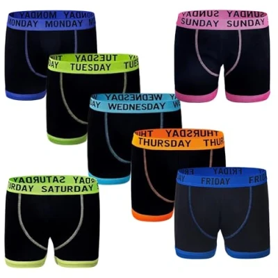 Image of Panzy 7 Days Men Boxers Shorts Pack Underwear Soft Ribbed Cotton Trunks 100% (S) Black