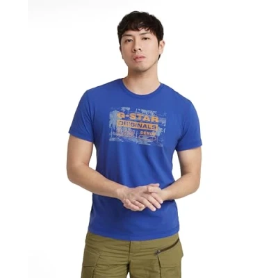Image of G STAR RAW Men&#039;s Framed Palm Originals R T Shirt, Blue (Radar D24682 c506 1474), L