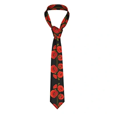 Image of EWMAR Poppy Flowers Men&#039;S Classic Silk Tie, Skinny Tie Business Wedding Formal Fashion