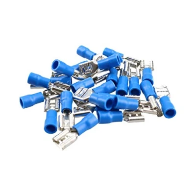 Image of 4mm Female Blue Electrical Cable Wire Spade Terminals Crimps Connectors 25pc