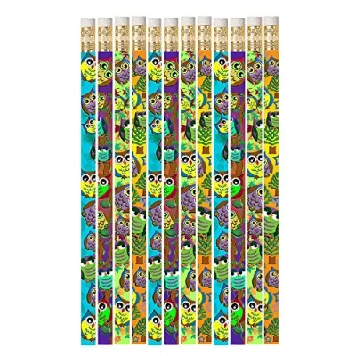Image of 12 x Wise Owl Corral HB Pencils with Erasers. Great Class Gift/Party Bag Filler