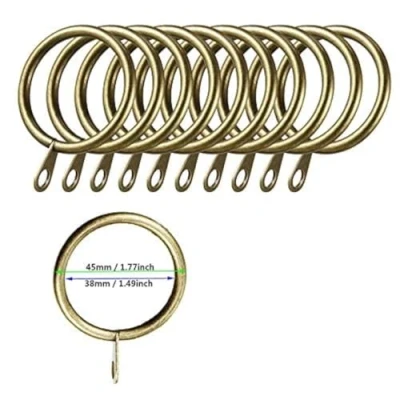 Image of 50 Pack Metal Curtain Rings Hanging Hooks For Curtains and Rods, 38mm Internal Diameter (Brass)