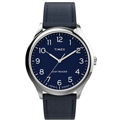 Image of Timex Mens Easy Reader Navy Dial Leather Strap TW2V27900