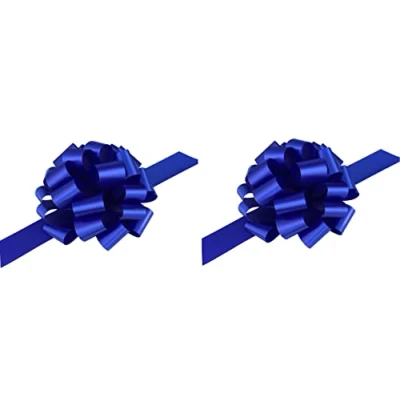Image of indigo Pack of 2 Large 50mm Pull Bows Christmas, Valentines, Weddings, Gifts Venue Decorations Ribbons (Blue)