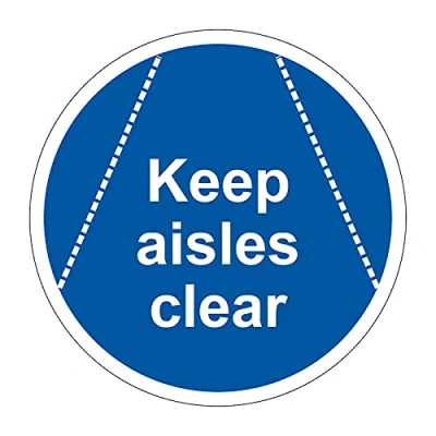 Image of Keep Aisles Clear Safety Floor Sticker, Hard Wearing Non Slip/Abrasive Lamination, R9 Grade For Slip Resistance, High Strength Adhesive Backing, 400mm Diameter