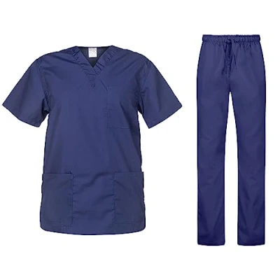 Image of B well Cesare Unisex Scrub Set, Slip On Tunic and Trousers Medical Doctor Uniform, Uniforms &amp; Scrubs, Work Wear, Lightweight Fabric (Blue, L)
