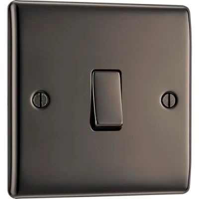 Image of BG Electrical Single Intermediate Wall Light Switch, Raised and Slim Profile, Round Edges, Nexus Metal, Black Nickel, 20A, 16AX, NBN13