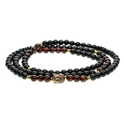 Image of COAI Buddha Prayer Bracelet Necklace Stone Beaded Necklace, Obsidian Tiger Eye