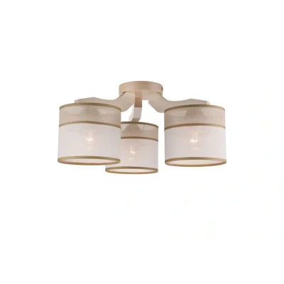 Image of Andrea Multi Arm Semi Flush Ceiling Light, Fabric Shades, White Beech, 3x E27