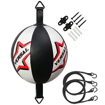 Image of VSL Boxing Double End Ball Leather Speed MMA Dodge Training Punching Speedball Punch Bag with Floor to Ceiling Ropes and Anchors