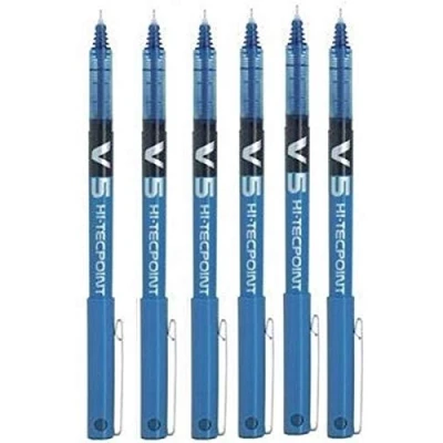 Image of Pilot BX V5 Hi Tecpoint Rollerball Pen Extra Fine 0.5mm Tip 0.3mm Line Blue (Pack of 6)