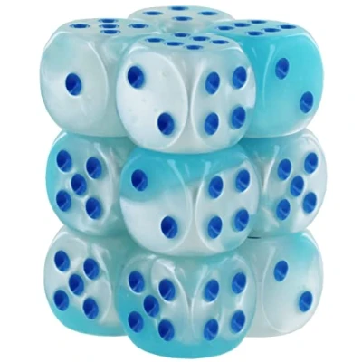 Image of Chessex Dice Set 16mm Gemini: Pearl Turquoise White/Blue Luminary Block Dungeons and Dragons D &amp; DND TTRPG Includes 12 D6