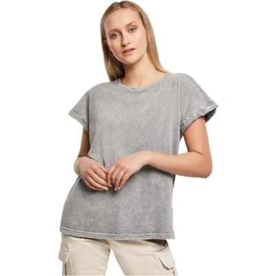 Image of Build Your Brand Women&#039;s By053 ladies Acid Washed Extended Shoulder Tee T Shirt, Grey Black, XL