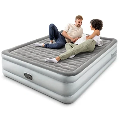 Image of Bestway King Queen Double Single Size Air Bed Airbed with Built in Electric Pump, Fast Inflation, Wave Beam Support Mattress Storage Bag, Grey