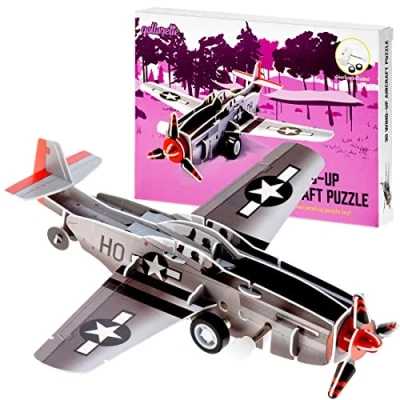 Image of qollorette Wind Up Toy Vehicle, Assemble 3D Puzzle Aircraft Military Airplane Kids Learning Educational Building Mini Pull Back for Children Boys &amp; Girls