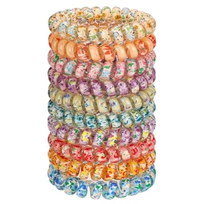 Image of JessLab Spiral Hair Ties, 10pcs Assorted Traceless Cute Plastic Coil Ponytail Holders, No Damage Accessory for Women and Girls (Silkscreen Floral Print)