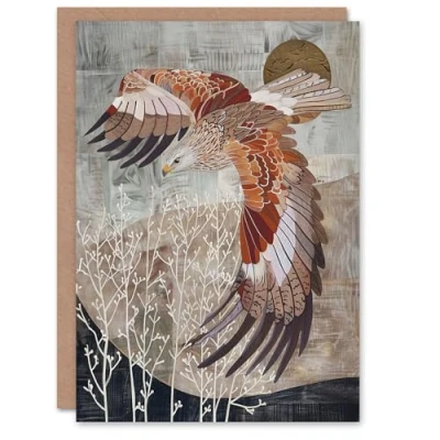 Image of Artery8 Greeting Card Red Kite in Flight Stylised Animal Painting Blank For All Him Or Her Art Birthday