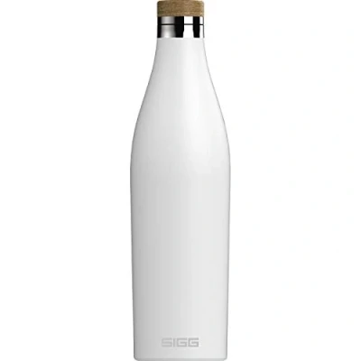 Image of SIGG Insulated Water Bottle Meridian Leakproof Extra Slim BPA Free Plastic Double Walled 18/8 Stainless Steel Bamboo Screw Top White 0.7 L