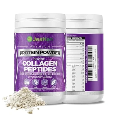Image of JeaKen Unflavored Collagen Peptides Powder from Grass Fed Bovine Sources Sugar Free Hydrolyzed Supplement for Hair, Skin, Nails, Digestion, Bone, and Joint Care 400g