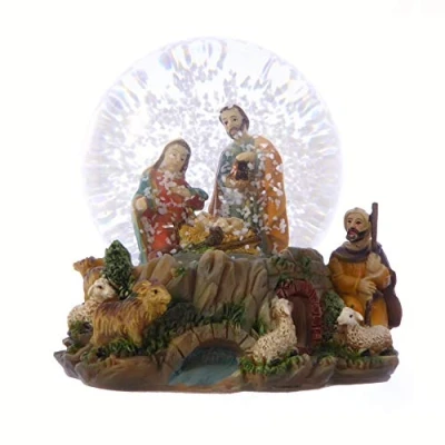Image of Christmas Nativity scene snow globe gift waterball 10cm Holy Family Jesus shepherd ornament