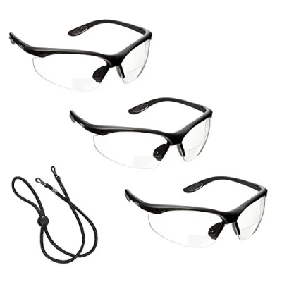 Image of voltX 3 x Constructor&#039; BIFOCAL Reading Safety Glasses (Clear +1.5 Dioptre) UKCA &amp; CE EN166f Certified/Cycling Sports Wraparound Style Includes Cord with headstop + UV400 Lens