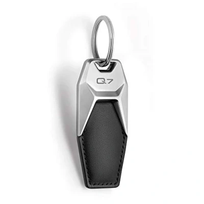 Image of Audi 3181900617 Keyring, Metal, Leather Pendant Key Ring, Engraved with Q7 Lettering, Silver, Medium
