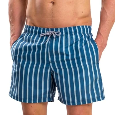 Image of RIPT Men&#039;s Performance Essentials Quick Dry UV 50 Sun Protection Swim Shorts Trunks, Navy Blue Striped, L