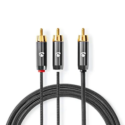 Image of NEDIS Subwoofer cable RCA plug gold plated 3 m round aluminium anthracite/grey