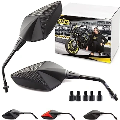 Image of Area1 Premium Rear View Mirror Pair E Approved Carbon M10 Right + Left Thread Compatible with MT03 MT07 MT09 MT10 MT125 Tracer XT 1200 Tenere FZ6 FZ8 FZ1 XJ6SP Vmax Nmax WR (XCA)