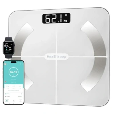 Image of Healthkeep Smart Body Fat Scale with 13 Composition Metrics, Digital Bathroom Weighing Compatible iOS Android, Max 400lb/180kg, 26 * 26cm